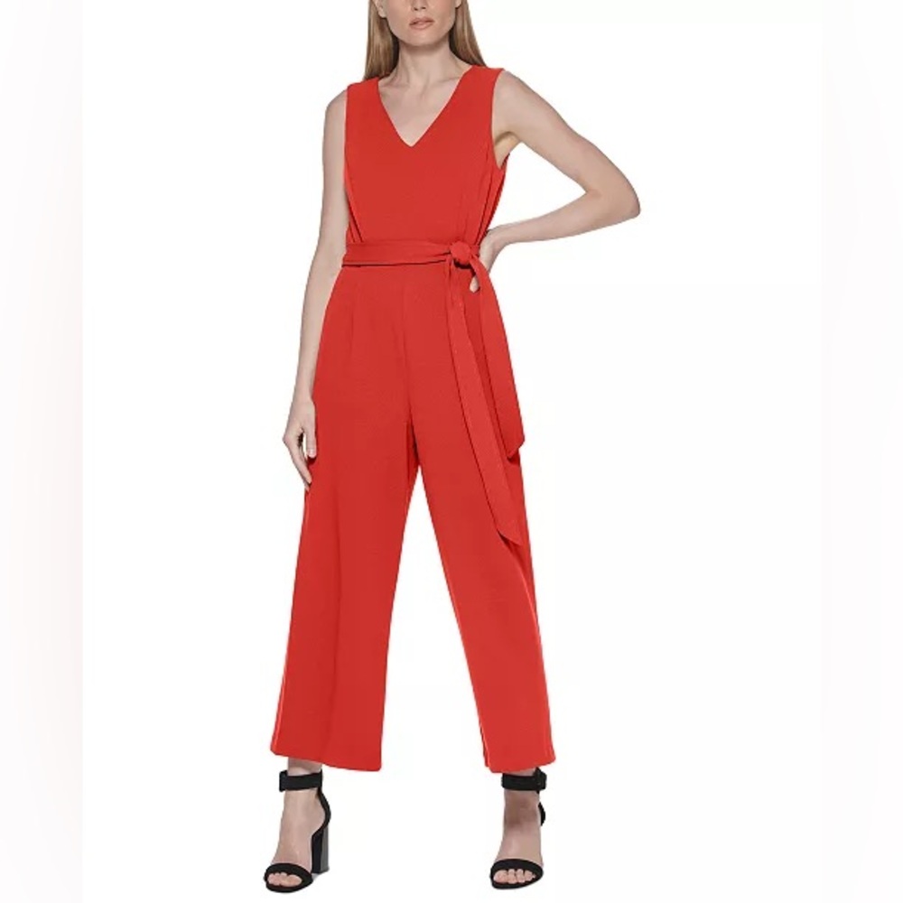 NWT Calvin Klein Sleeveless Jumpsuit Vivid Orange Wide Leg Office Formal Spring